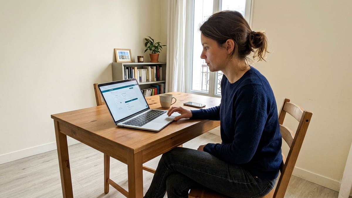 Femme active utilisant un ordinateur pour prendre rendez-vous avec un ostéopathe en ligne