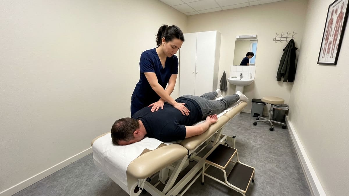 Une séance d’ostéopathie : un professionnel examine la posture d’un patient, démontrant à quoi sert l’ostéopathie