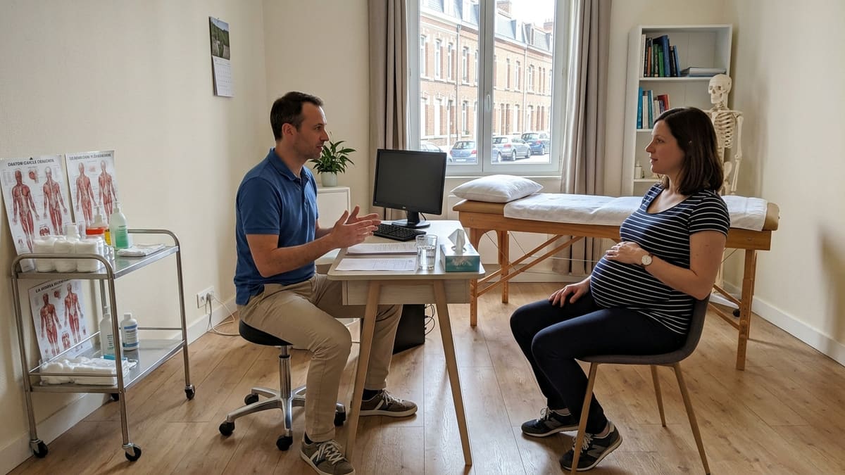 Femme enceinte consultant un ostéopathe pour des douleurs lombaires